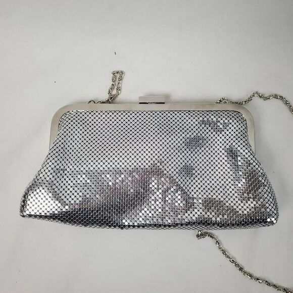 Jessica McClintock Silver Mesh Evening Bag Clutch Purse With Chain Strap – 9x4.5 - Picture 4 of 7
